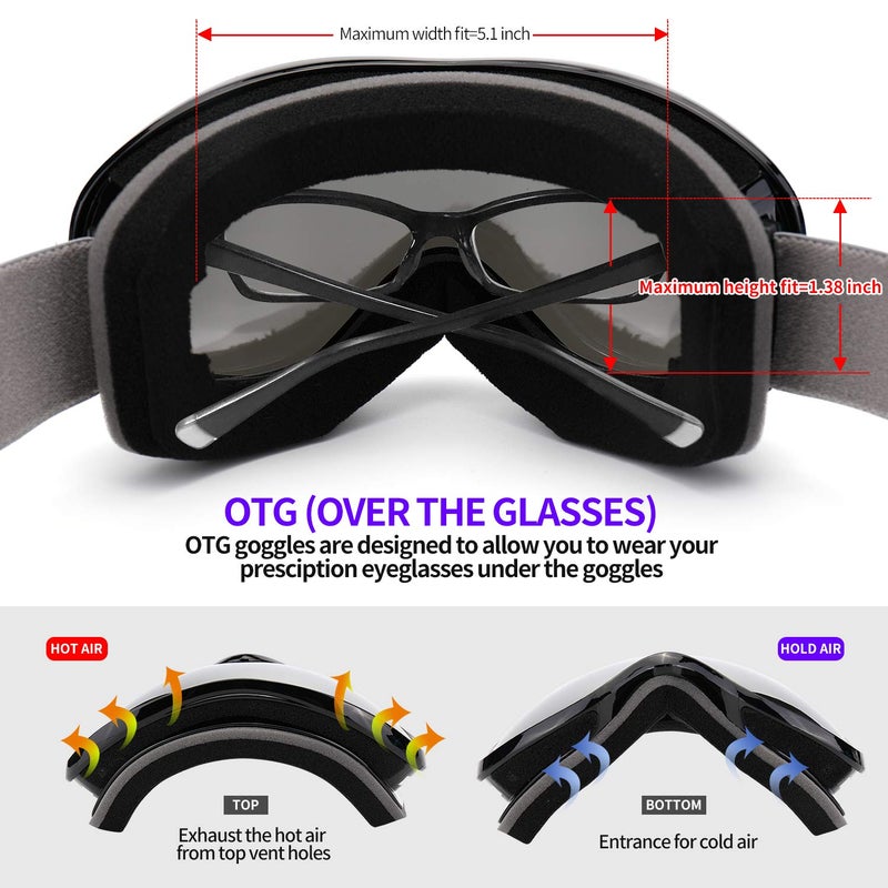 Supertrip Snow Ski Goggles Anti-Fog 100% UV Protection Snowboard Goggles Double Lens Over The Glasses Skiing for Men Women Youth(Black) - Image 5